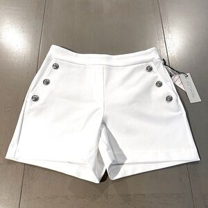 Rachel Zoe white shorts with silver buttons
